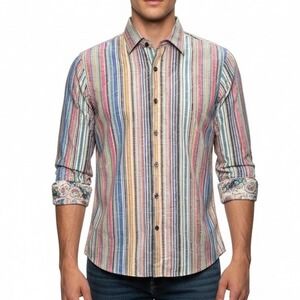 Robert Graham Striped Paisley Pastel Button Down Shirt Boys 18/20 XL 100% Cotton